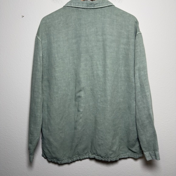 Nicole Miller Women 100% Linen Sweater Green Henley Lagenlook Coastal Minimalist - Picture 8 of 9